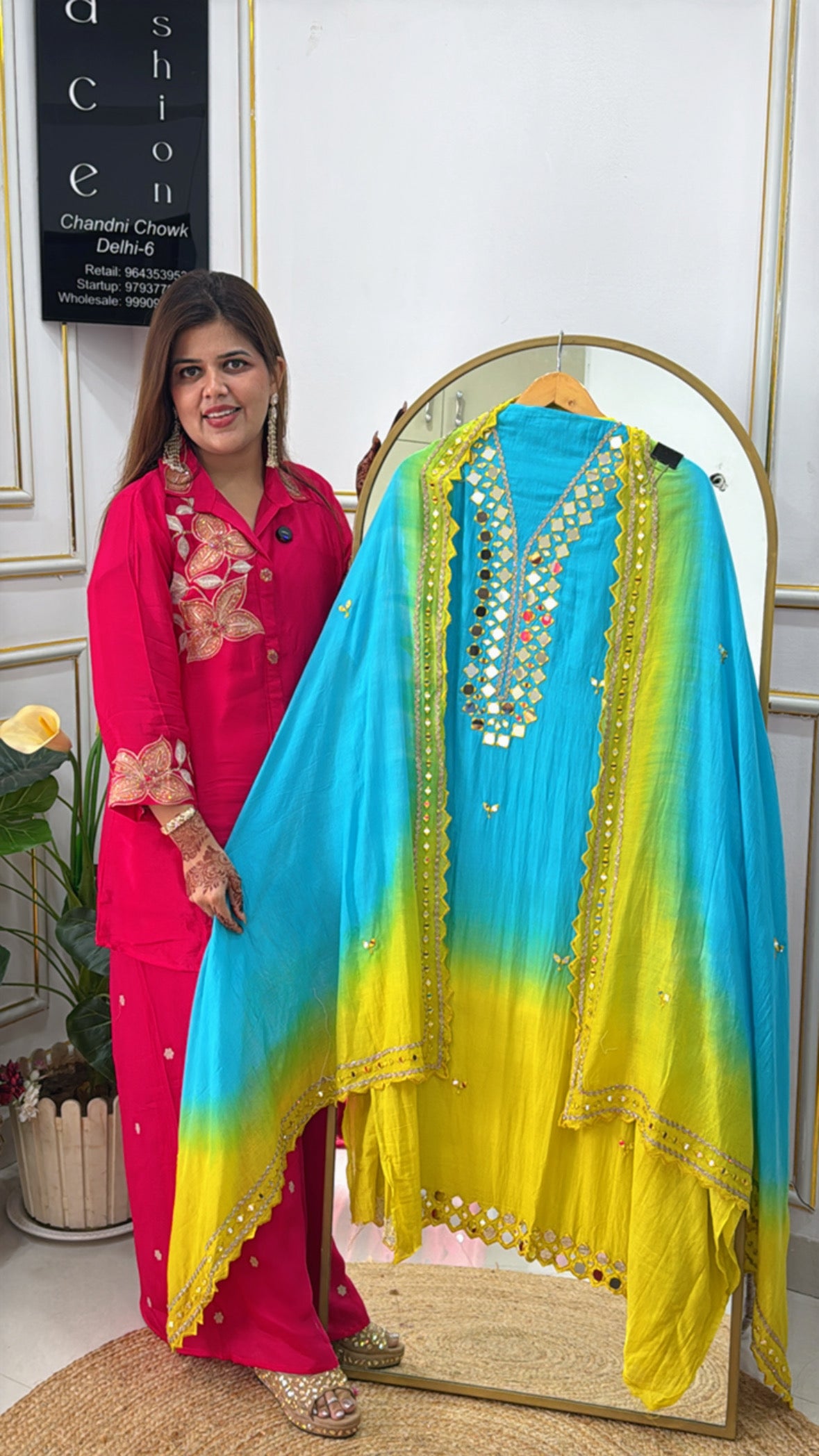 Rakhi Special Designer Mul Mul Cotton Suit Material with Mirror Neck & Ombre Detailing GF 393